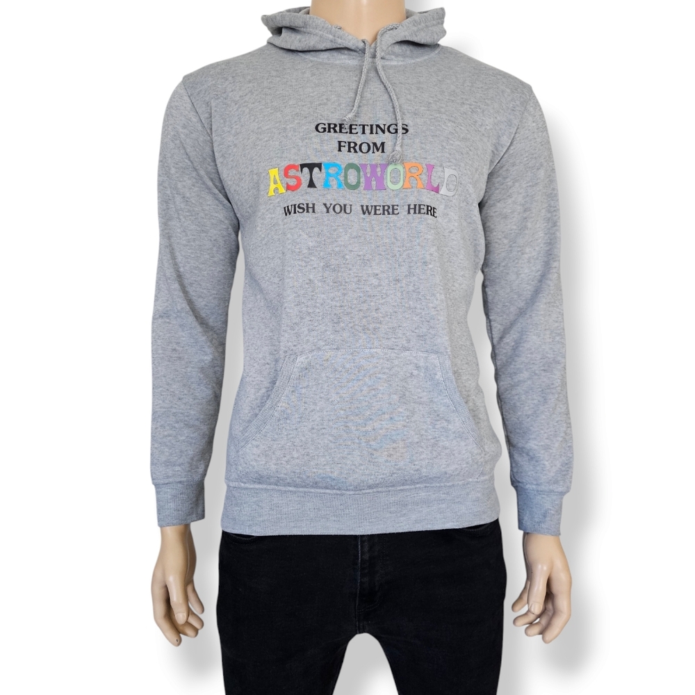 "Astroworld" Light Gray Graphic Logo Print Sweatshirt Hoodie Size Large